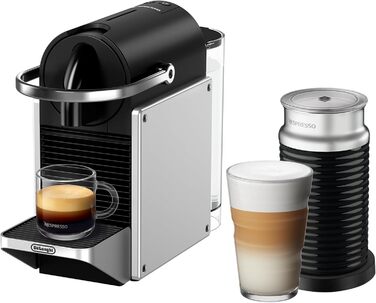 Кавова машина-капсульна Nespresso De'Longhi Pixie EN127.S, 19 бар, 1260 Вт, сріблясто-чорна, компактний дизайн, ECO-режим, дві програмовані кнопки