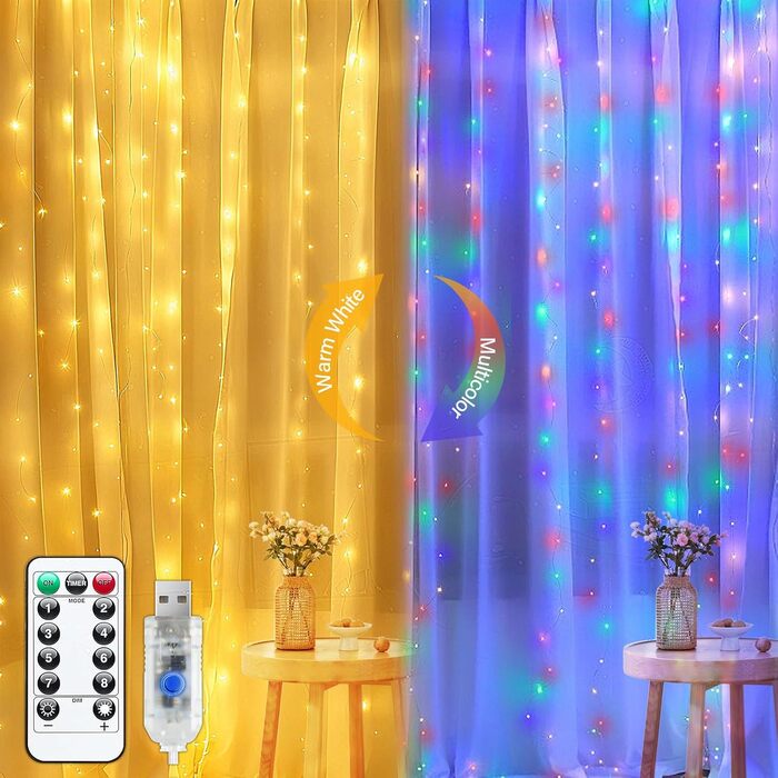 Ламповий фонтан 3x3м, 300 LED, USB, 8 режимів, пульт, IP65, для декору, свята, вечірки, тепле світло, мідний дріт