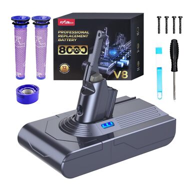 Акумулятор FLYLINKTECH V8 8.0Ah для пилососів Dyson V8 Absolute/Animal/Fluffy/Motorhead SV10 з 2+1 фільтрами та 4 шурупами