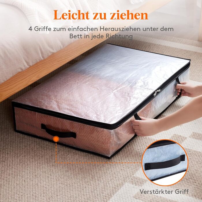 Органайзер для зберігання під ліжком Lifewit, 4 шт., 60л, прозорий, для ковдр, одягу, з посиленими ручками