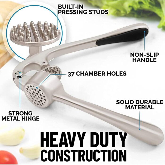 Пресс для часнику з нержавіючої сталі, придатний для миття в посудомийній машині, прес для часнику, подрібнювач часнику, тестер-переможець – легко чистити, кухонні помічники з очищувачем часнику та щіткою