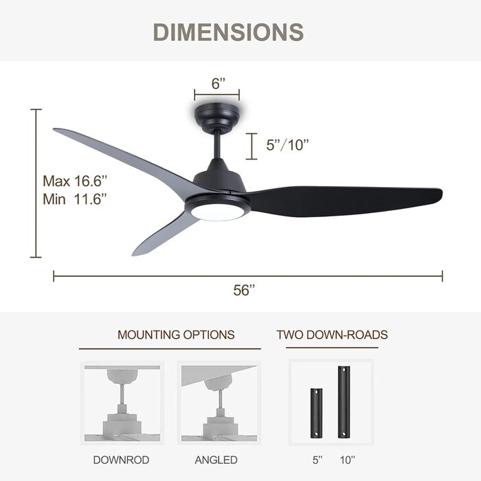 Ovlaim Стеляний вентилятор з підсвіткою та пультом дистанційного керування, Smart вентилятор, зимовий режим, DC двигун, сумісний з Alexa/Google Home, 142см (чорний)