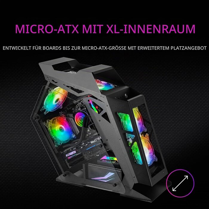 Корпус для ПК Mars Gaming MC300P MicroATX, загартоване скло, Mesh-панель, 3x FRGB вентилятори, чорний