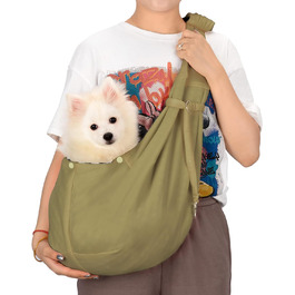 PetLoft Сумка-переноска для собак, реверсивна, регульована, Cross-Body Carrier з кріпленням для нашийника (Хакі)