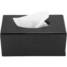 Rectangular Tissue Box Cover, Natural Wood Cosmetic Tissue Box Holder, Decorative Tissue Box for Tissues and Napkins, Suitable for Living Room, Bedroom, Kitchen, 23x12x10.5cm (Black)
