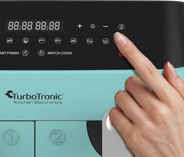 TurboTronic Подвійна цифрова аерофритюрниця XXL 9 л, 12 програм, подвійна камера 2×4,5 л, фритюрниця без олії, синя