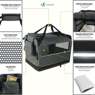 Транспортна переноска для собак та котів VOUNOT, складна, 82x60x60 см XL, сіра