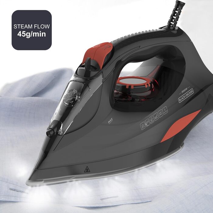 Праска з парою Black+Decker BXIR3000E | 3000 Вт | Керамічна підошва | 200 г/хв | Система захисту від накипу | Вертикальне прасування | Дезінфекція