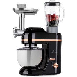 Klarstein Stand Mixer Kitchen Machine with Meat Grinder, 1800W Dough Machine Compact, 6 Speeds, Whisk, Beaters & Dough Hook, Planetary Mixer, Stand Mixer with Mixer, Kitchen Machine with 5L Bowl Elegant Black