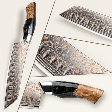 Японський ніж Santoku з дамаської сталі 18 см, ручка з акації, професійний, серія VENUS | SHAN ZU
