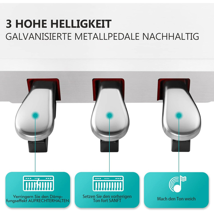 Електронне піаніно MUSTAR 88 клавіш з табуретом, цифрове піаніно, електричне піаніно з підставкою, 3 педалі, 2 роз'єми для навушників, LCD-дисплей, USB/MIDI, піаніно для початківців, чорний колір