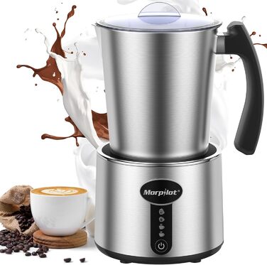 Електричний піноутворювач для молока Morpilot, 500 мл, 650 Вт, нержавіюча сталь, миється в посудомийній машині, для гарячого та холодного молока, шоколаду, антипригарне покриття