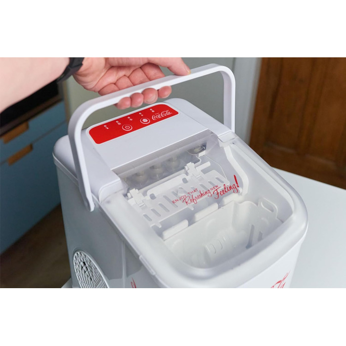 Машина для приготування льоду Salco Coca Cola – 10 кг на день, 2 розміри кубиків, червоний дизайн, для коктейлів та вечірок