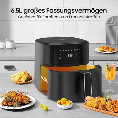 iceagle Hot Air Fryer 6.5 L Airfryer XL - Fryer Without Fat with Metal Interior | 1700W Hot Air Fryer with 8 Cooking Programs, Digital Display, with German Recipe Book
