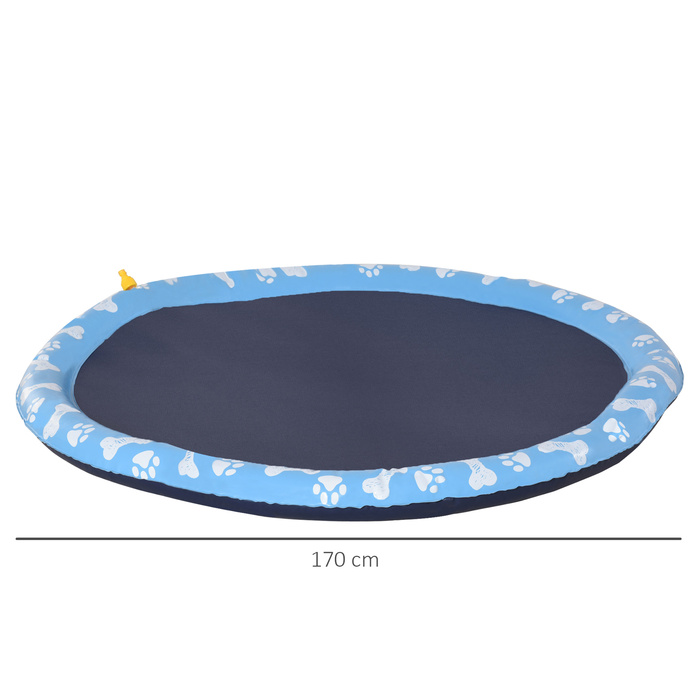 PawHut Splash Sprinkler Pad 170 см ігровий килимок для води для собак, антиковзаюча PVC-підстилка для вулиці блакитного кольору, ідеально підходить для літнього відпочинку в саду