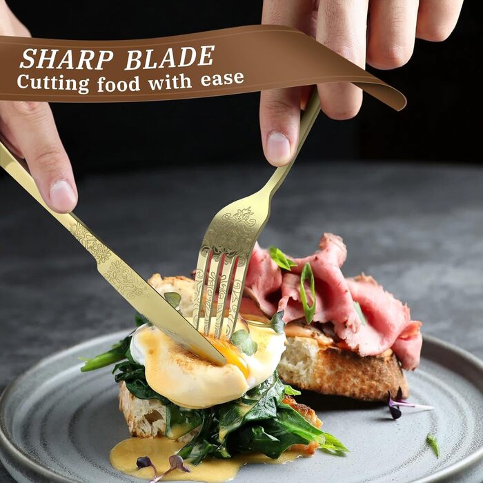 Набір столових приборів DRAGON RIOT на 6 осіб (30 предметів) з нержавіючої сталі, рожеве золото, елегантний набір ножів, виделок та ложок для дому, вечірки або ресторану