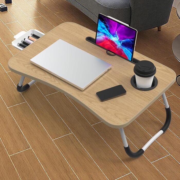 Стіл для ноутбука в ліжко Huracan: регульований, з підстаканником та ящиком (60x40 см, чорний)