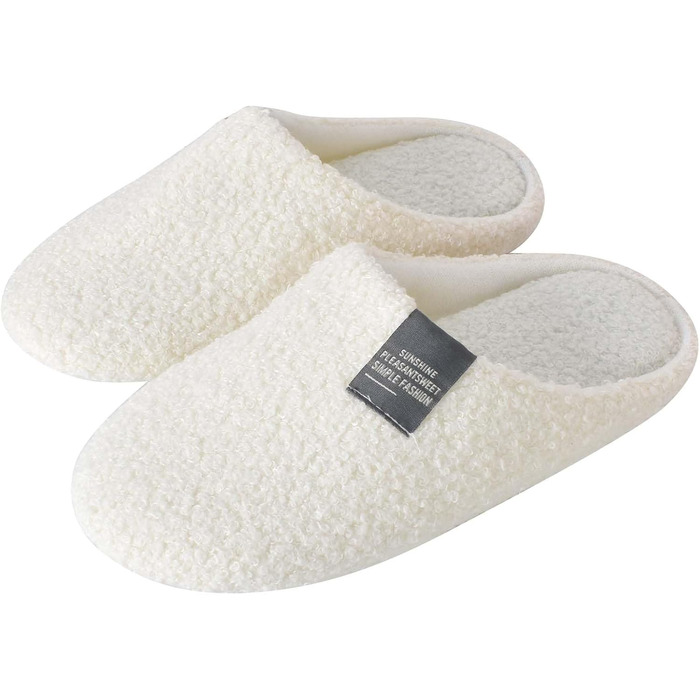 Тапочки зимові плюшеві, теплі та зручні для дому та вулиці. Антиковзкі, дихаючі гостьові тапочки для жінок та чоловіків. Розмір 36/37 EU, білий колір