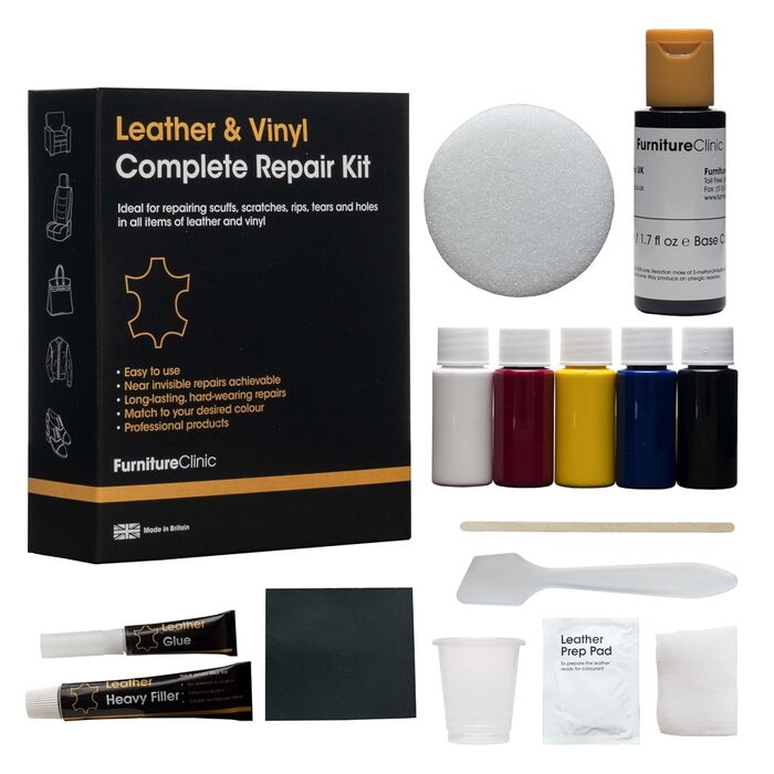 Complete leather repair kit for filling and coloring damage - 12 colors, matching any shade - Blue