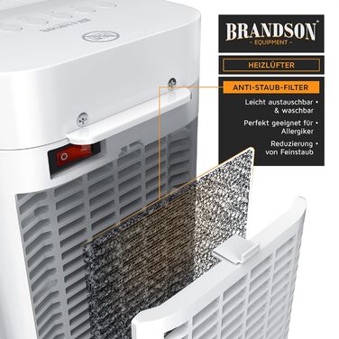 Електричний обігрівач Brandson з пультом керування, керамічний, для ванної кімнати, енергозберігаючий, тихий, з осциляцією, 2 режими нагріву, таймер, сертифікат GS