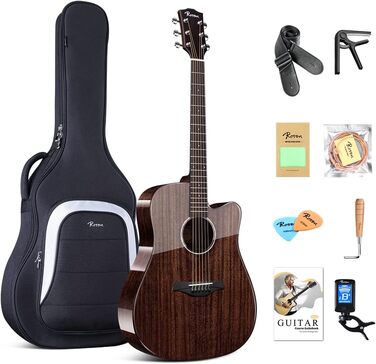 Акустична гітара Rosen G31 Dreadnought Black з махагоні, 41 дюйм, Cutaway, стартовий набір