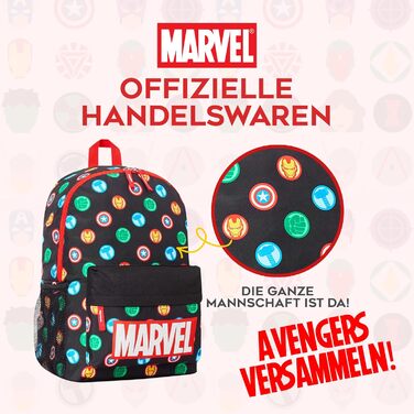 Дитячий рюкзак Marvel Spiderman з героями Marvel: Avengers, Iron Man. Ідеальний для школи та як подарунок. Чорний, 40x30x16 см