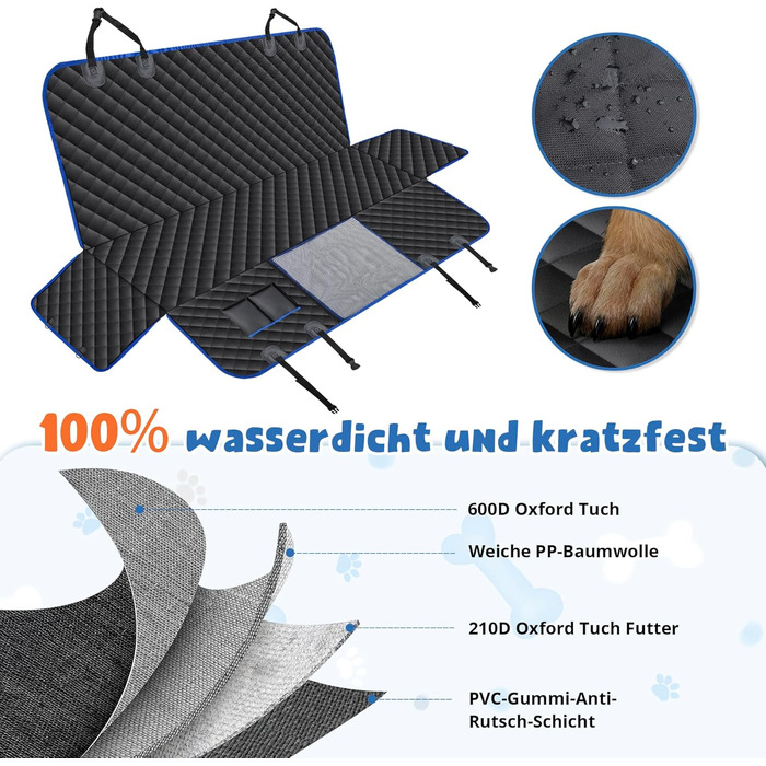 Водонепроникний килимок для собак у машину з боковинами та сіткою, захист для заднього сидіння, ремені безпеки та захист багажника, чорний/сірий
