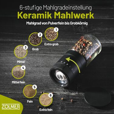 Набір з 2 перцемолок з керамічним механізмом та 6-ступеневим регулюванням – великі соляні та перцеві млини, чорний матовий, ручні, регульовані та з можливістю поповнення. Багатофункціональні