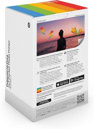 Polaroid Hi-Print 2-ге покоління: Bluetooth фотодрук, кишеньковий принтер 2x3, чорний (з фільм-пакетом)
