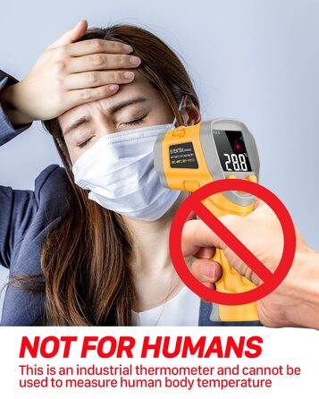 Інфрачервоний термометр Eventek -50°C ~ 600°C з лазером, регулюванням випромінювання та LCD-дисплеєм для гриля, піци, кухні та промисловості (жовтий)