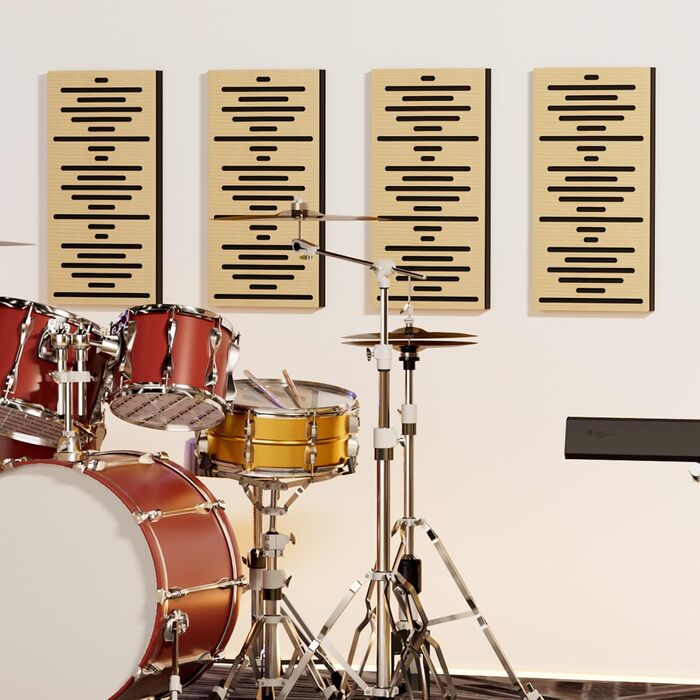 Акустичні панелі TONOR з шпоном під дерево, самоклейні (4 шт, 60x30x4.7 см) для звукоізоляції та декору стін, колір дуб — для вітальні та офісу