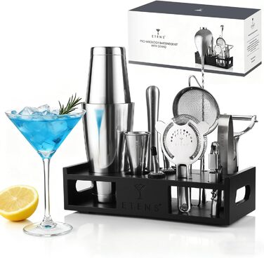 Набір для коктейлів 15 предметів: шейкер бостонський, джигер, сито, відкривачка, ложка для змішування - Барменський набір для приготування коктейлів