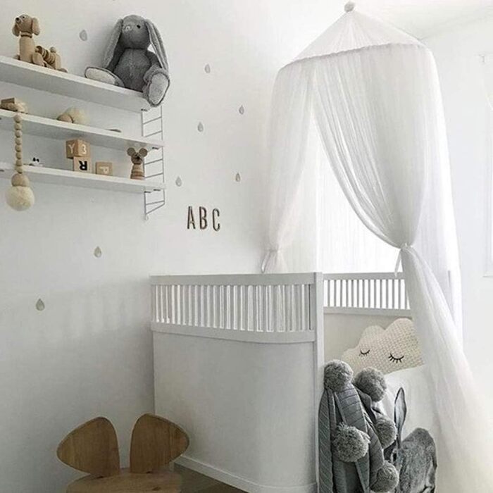 OldPAPA Kids Canopy Bed Canopy Baby Bed Mosquito Net Princess Playroom Decor Dome Premium Yarn Netting Curtains, White