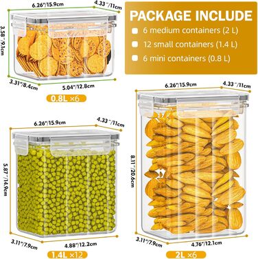 24 герметичні контейнери для зберігання продуктів з кришкою, BPA-free, об'єм 33.6L