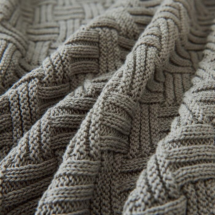 Бавовняна ковдра Longhui з в'язаним візерунком, 127x152 см, для дивану, крісла, ліжка, пляжу, декору дому, сіра ковдра, подарунковий мішечок