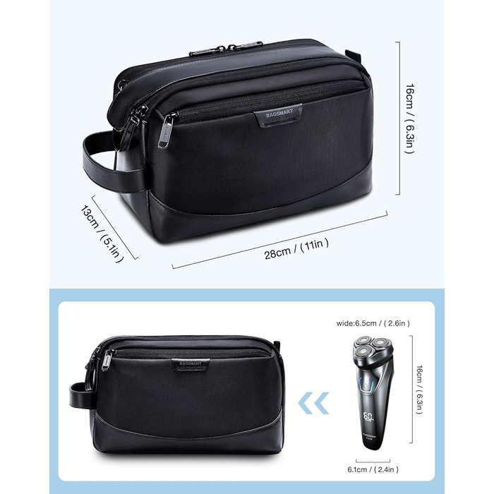 BAGSMART Travel Toiletry Bag for Men, Leather Travel Organizer Bag, Dopp Kit Waterproof Shaving Bag for Toiletries Accessories, Black