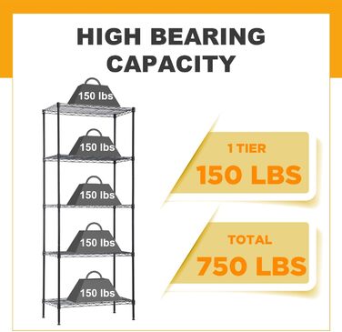 BestOffice 5-Tier Wire Shelving Unit - Heavy Duty Metal Storage Rack