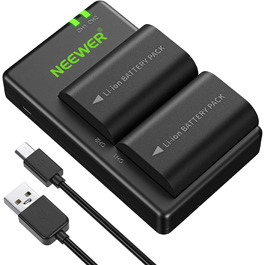 Запасний акумулятор Neewer LP-E6/LP-E6N для Canon (2 шт., 2000mAh) з зарядним пристроєм, сумісний з EOS 7D Mark II, 5D Mark IV та ін.