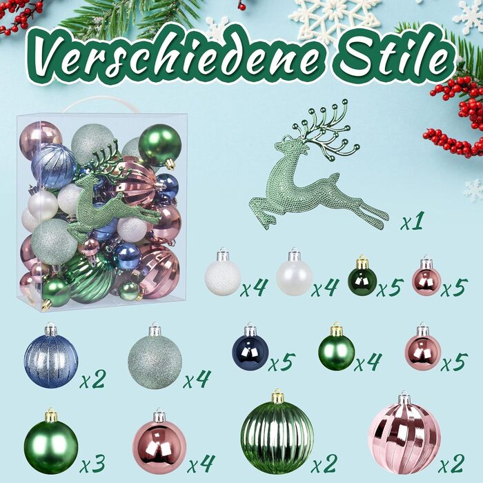 Новорічні кулі для ялинки Gaoyong (50 шт., зелені) - прикраси для ялинки, декор для святкування з родиною та друзями