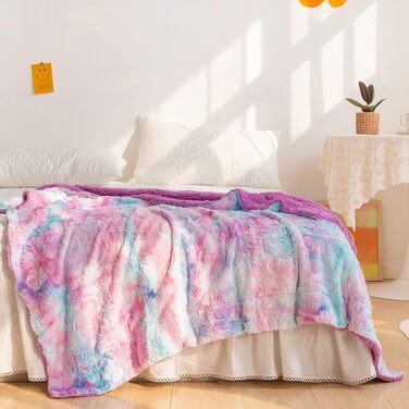 М'яка плюшева ковдра NEWCOSPLAY з штучного хутра, 100x130 см / 150x200 см, колір: фіолетовий-райдужний