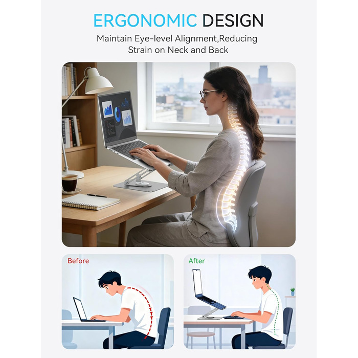 Підставка для ноутбука Soundance: регульована висота, 360° обертання, чорна, 10-15,6 дюймів