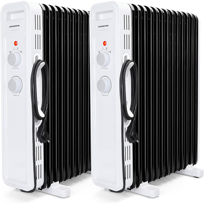 Електричний масляний радіатор Aigostar 2500W з термостатом, 13 ребер, 30м², 3 режими, захист від перекидання та перегріву