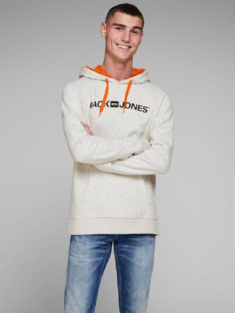Чоловічий худі Jack & Jones Reg Fit з капюшоном та кишенею, White Melange (Shocking Orange), розмір XXL
