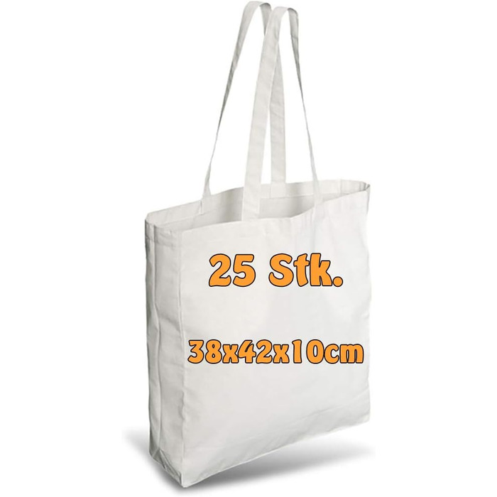 Cottonbagjoe Shopping Bags | 38x42x10 cm | Side and bottom pleats | with long handles | Jute bags | Cotton bags for painting, printing | DIY (150 pcs, White)