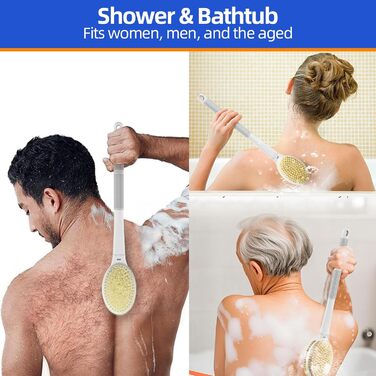 Щітка для спини Elzle Duschbürste: Масажна щітка для тіла з довгим руків'ям, 44 см, для пілінгу та видалення омертвілої шкіри, сірий колір