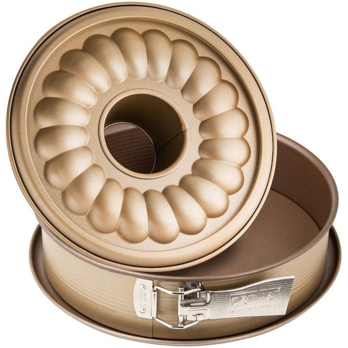 Zenker 7352 MOJAVE GOLD Springform, 26 cm Diameter – Stylish baking pan with flat and tube bottoms, Mahogany/Gold, Made in Germany