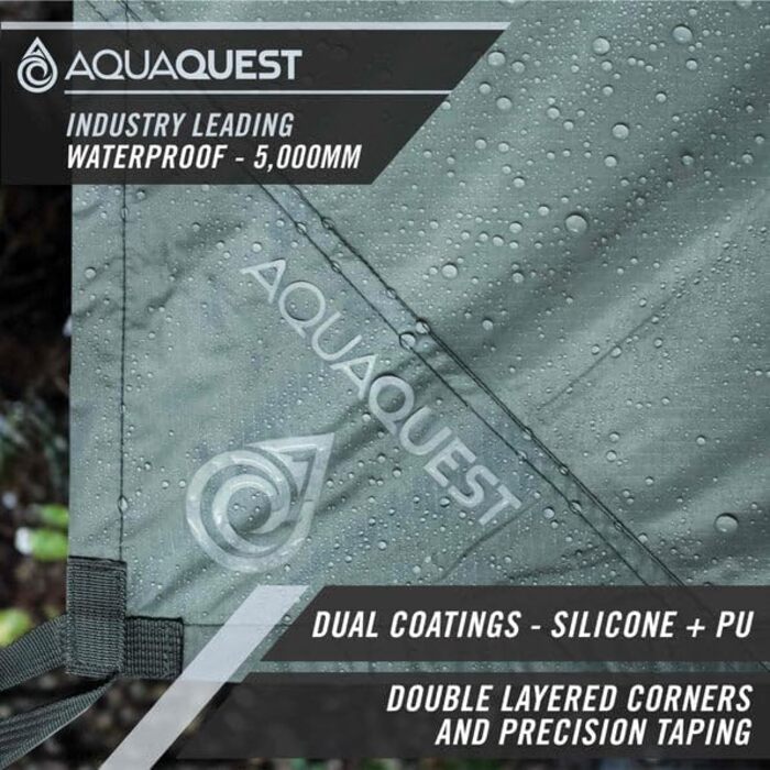 AquaQuest Safari Waterproof Tarp - Lightweight Sun & Rain Shelter for Camping, Hiking & Hammocks (3x2m, Grey)