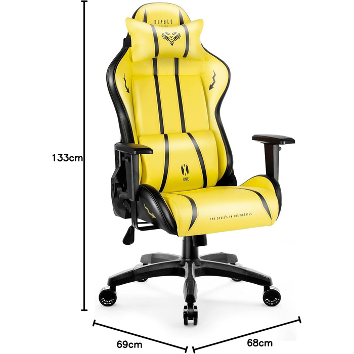 Ігрове крісло Diablo X-One 2.0 Electric Yellow L, ергономічне, регульовані підлокітники, подушки для шиї та попереку
