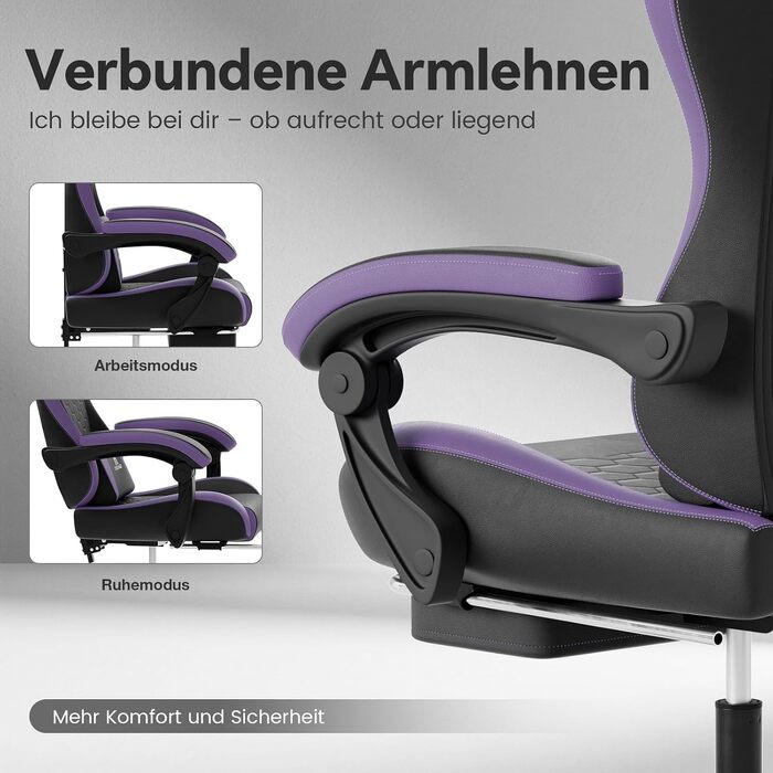 Ігрове крісло Racing Ergonomisch з підніжкою та масажним поперековим подушкою, навантаження до 150 кг, екошкіра, офісне крісло (Чорно-фіолетове)