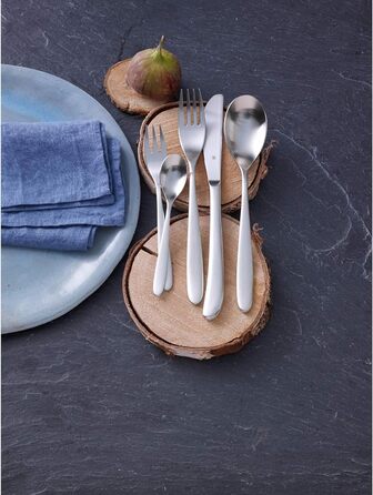 WMF Silk Stainless Steel Cutlery Set, 6 Place Settings, 30-Piece Dinner Set, Monobloc Knives, Cromargan Stainless Steel Satin Finish, Dishwasher Safe